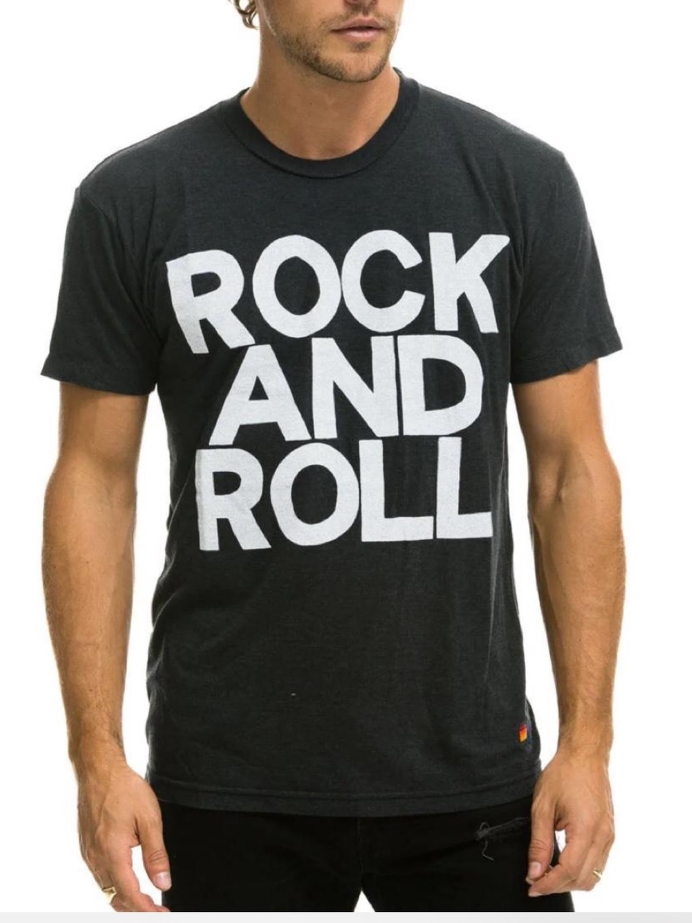 Aviator Nation Rock and Roll Short Sleeve Tee Charcoal Black White Unisex Small